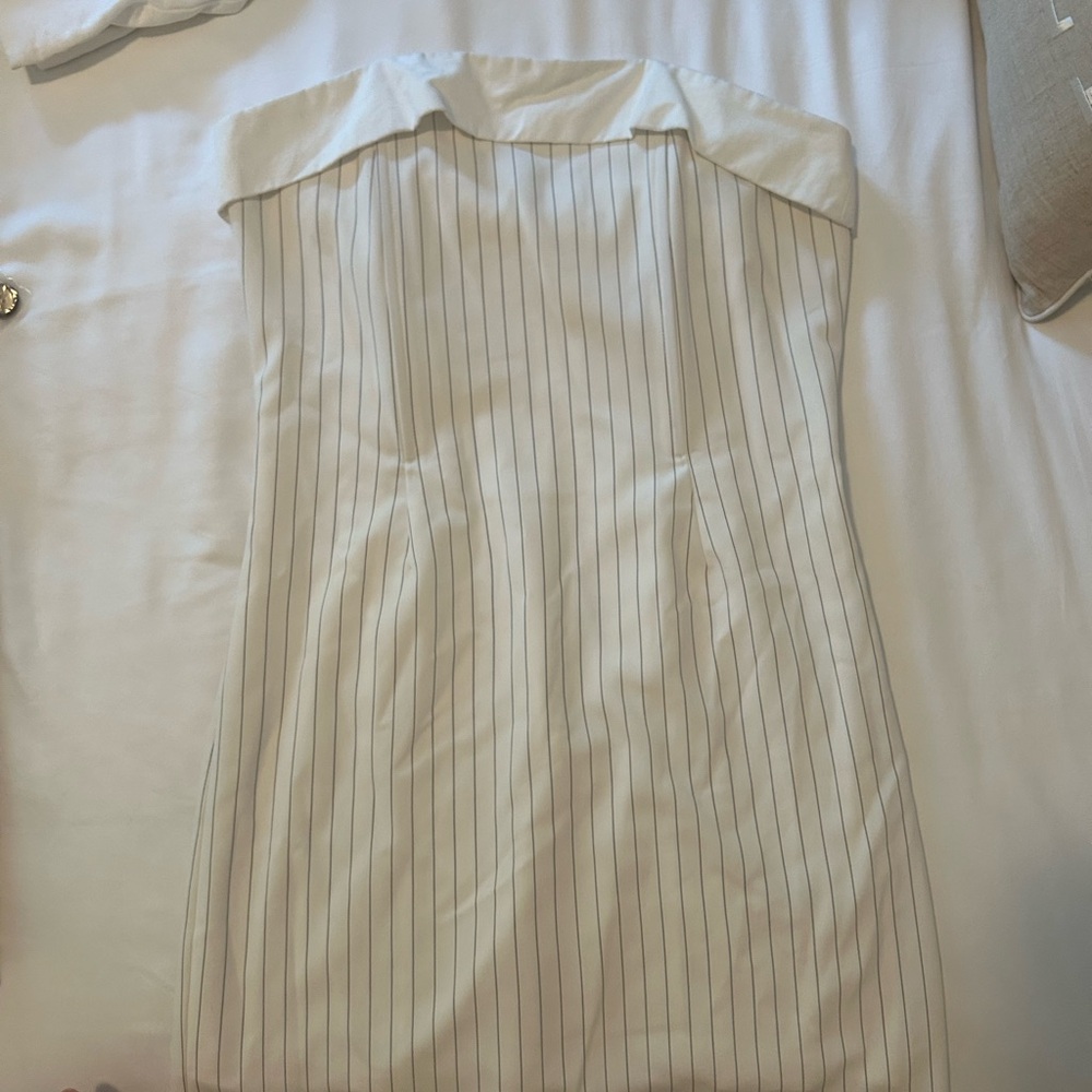 Strapless White Striped Dress